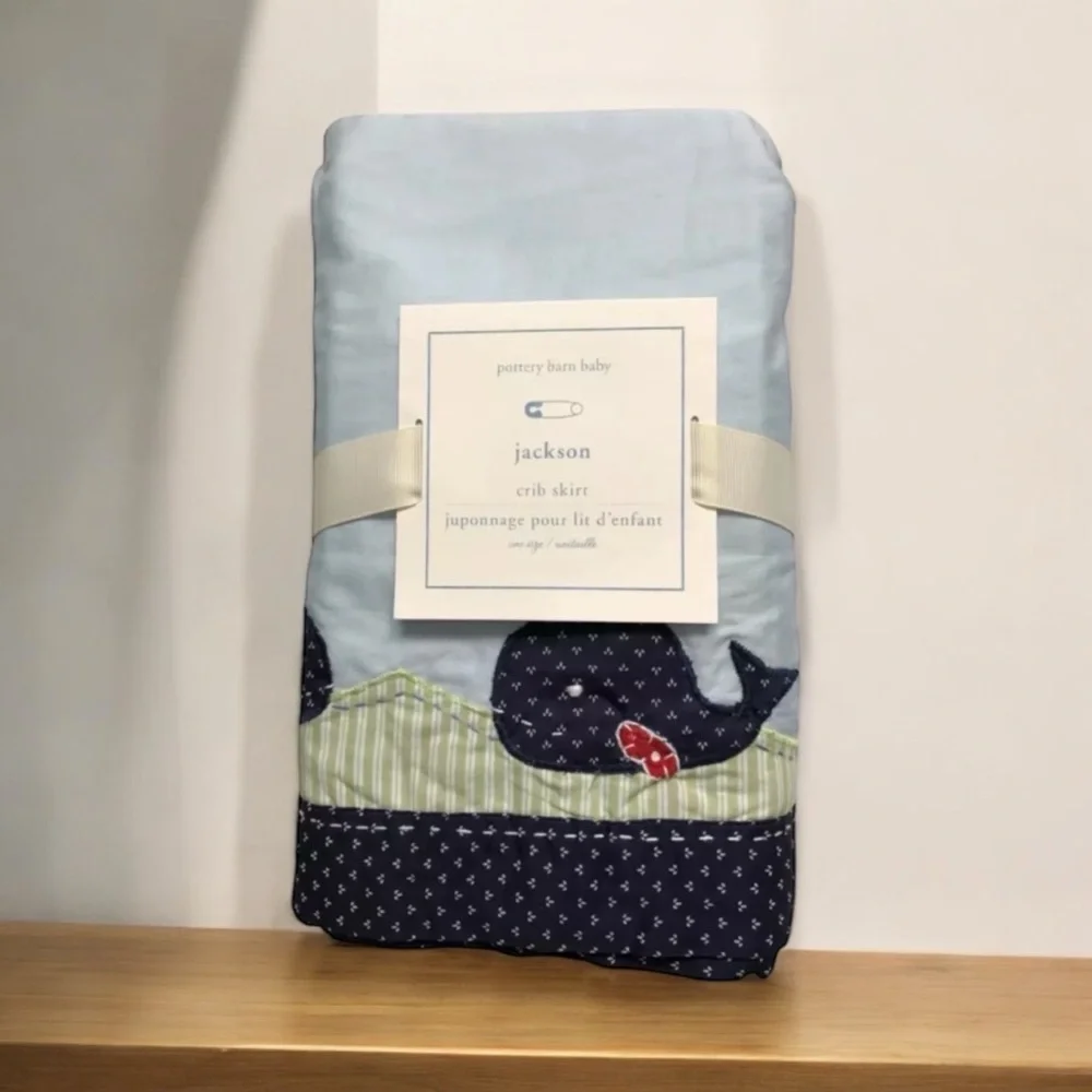 Pottery Barn Baby Jackson Blue Whale Crib Skirt
